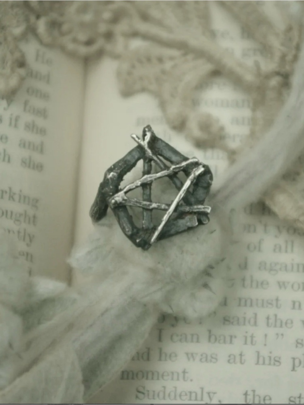 Handcrafted Silver-Tone Twisted Wire Pentagram Ring - Sterling Silver
